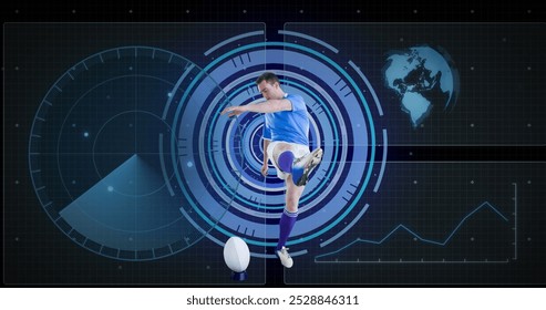 Image of scope scanning and data processing over caucasian rugby player. Global sports, competition and data processing concept digitally generated image. - Powered by Shutterstock