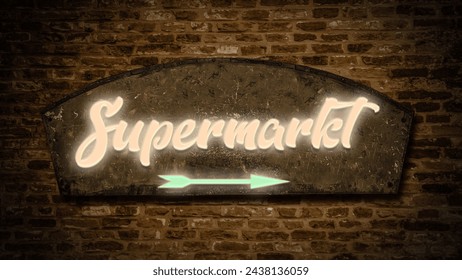 An image with a signpost in German pointing towards the supermarket. - Powered by Shutterstock