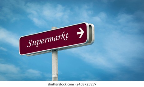 An image with a signpost in German pointing towards the supermarket. - Powered by Shutterstock