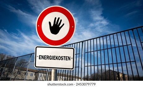 An image with a signpost pointing in two different directions in German. One direction points to efficiency, the other points to energy costs.
