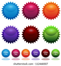 An Image Of A Six Phase Sun Star Sticker Icon Set.