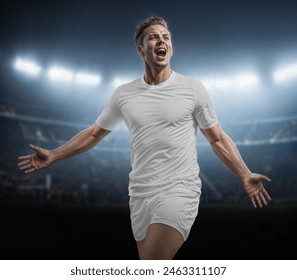 An image of a Soccer Player isolated on a stadium background - Powered by Shutterstock