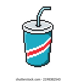 Image Of A Soft Drink Packaging Cup, Drawn In Pixel Art Style