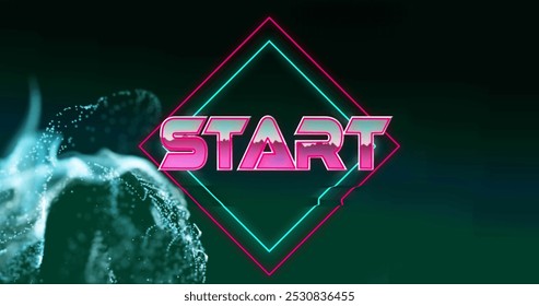 Image of start text banner over blue digital waves against green gradient background. image game interface technology concept - Powered by Shutterstock