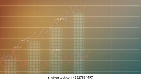 Image of statistics and financial data processing over grid. Global business, finances, computing and data processing concept digitally generated image.