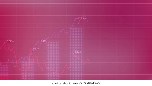 Image of statistics and financial data processing over grid. Global business, finances, computing and data processing concept digitally generated image.