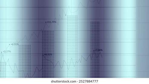Image of statistics and financial data processing over grid. Global business, finances, computing and data processing concept digitally generated image.