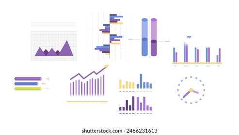 Image of statistics, graphs and financial data processing over white background. Global business, finances, computing and data processing concept digitally generated image.