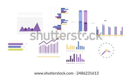 Image of statistics, graphs and financial data processing over white background. Global business, finances, computing and data processing concept digitally generated image.