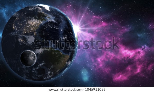 The image of the sun , moon and\
World from space. Elements of this image furnished by\
NASA.
