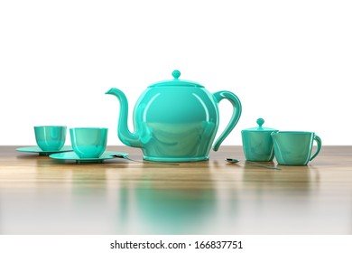 An image of a teapot and teacups