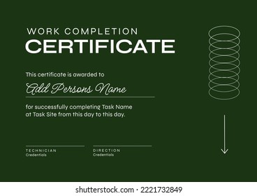 Image of template of work completion certificate on dark green background. Job contracts, certificates, occupation and employment concept. - Powered by Shutterstock