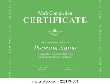 Image of template of work completion certificate on green background. Job contracts, certificates, occupation and employment concept. - Powered by Shutterstock