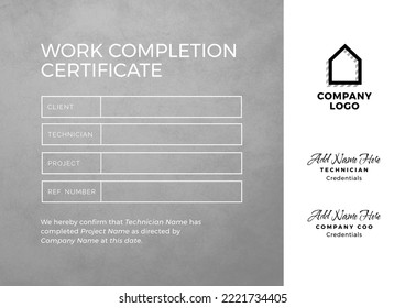 Image of template of work completion certificate on grey and white background. Job contracts, certificates, occupation and employment concept. - Powered by Shutterstock