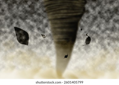 Image of a tornado and flying leaves