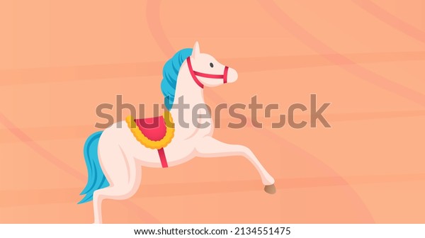 Image of\
toy horse rocking over orange background. preakness stakes and\
horse racing concept digitally generated\
image.