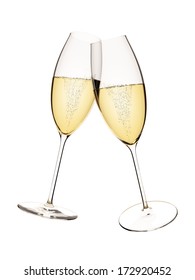 An image of two glasses of sparkling wine isolated on white