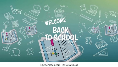 Image of welcome back to school text over school icons. Global education and digital interface concept digitally generated image. - Powered by Shutterstock