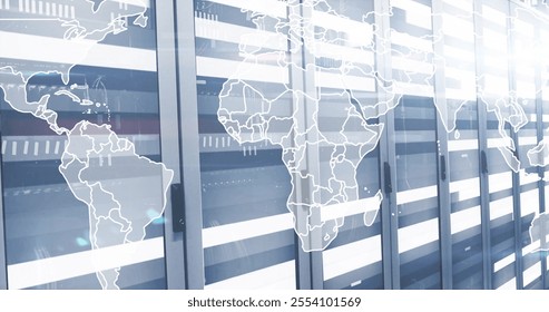 Image of world map over server room. Global technology, computing and digital interface concept digitally generated image. - Powered by Shutterstock