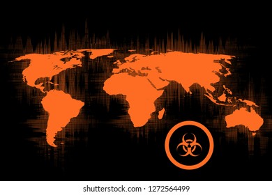 Image Of A World Map That Displays Or Illustrates Biological Risk, Concept Of Biological Warfare.