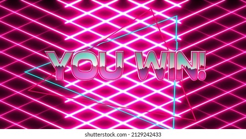 Image of you win text over neon red lines. social media and communication interface concept digitally generated image.