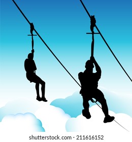 An Image Of Zip Line Men.