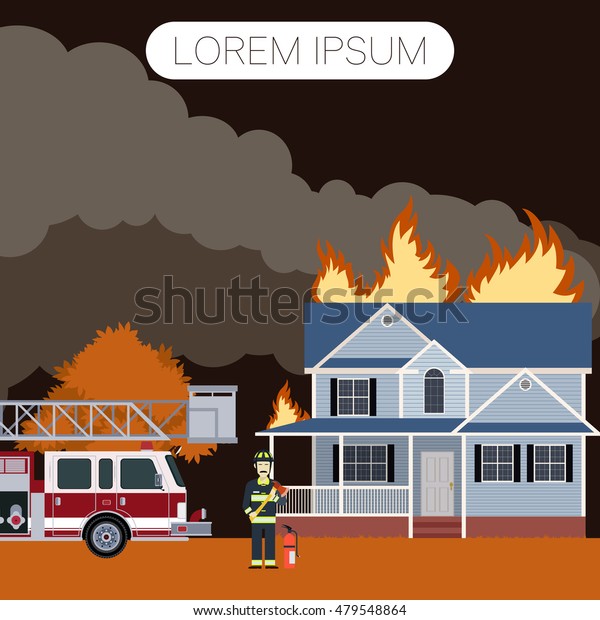 imageof\
the Fire in the house  and  an\
Fireman