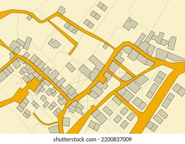 Imaginary Cadastral Map With Buildings, Land Parcel, Vacant Plot And Roads