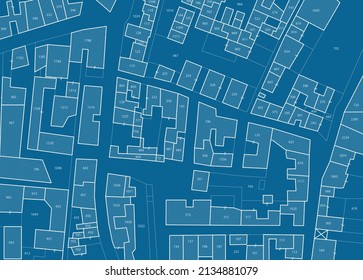 Imaginary Cadastral Map Of Territory With Buildings, Roads And Land Parcel - Land Registry Concept Illustration