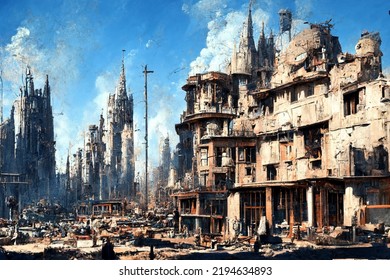 An Imaginary City Destroyed By War And Turned Into A Ghost Town.