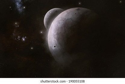 imaginary deep space background with stars and planets