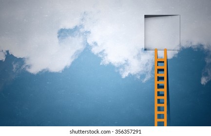 Imaginary Image Of Ladder Leading To Square Door In Sky