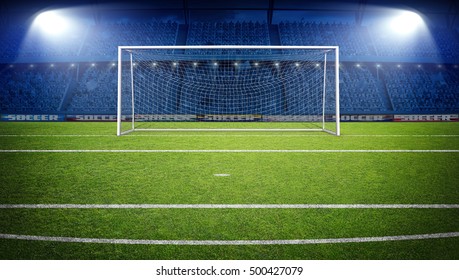   The imaginary soccer stadium and goalpost, 3d rendering                             