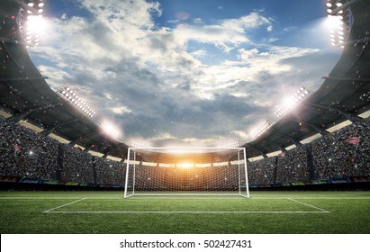 The imaginary soccer stadium and goalpost, 3d rendering