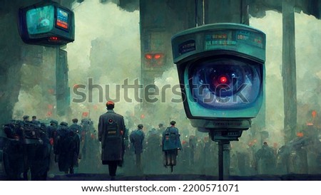 Imagine a world where your government is watching your every move. It's not that far away. Your privacy is over. This Image shows a observing Camera that has a eye behind the lense.  Foto stock © 