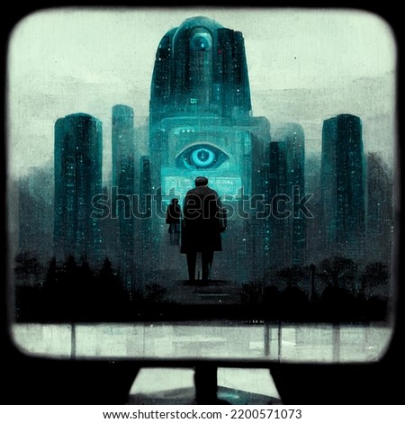 Imagine a world where your government is watching your every move. It's not that far away. Your privacy is over. This image shows a  a scenario that the government is the absolute ruler. Foto stock © 