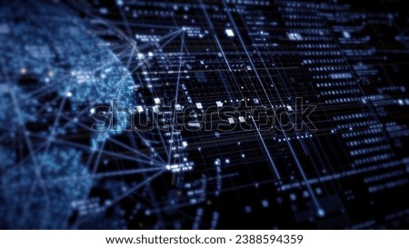 Immersive data matrix simulation UI with cutting-edge digital environment with a dynamic and immersive display of interconnected data matrix information networks systems background