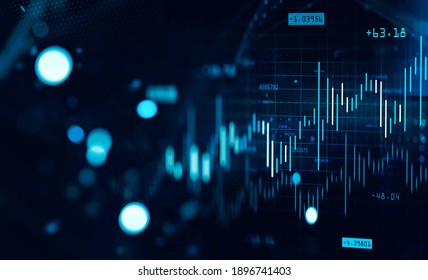 Immersive financial graph interface with bright cyan numbers. Stock market and fintech concept. 3d rendering toned image double exposure - Powered by Shutterstock