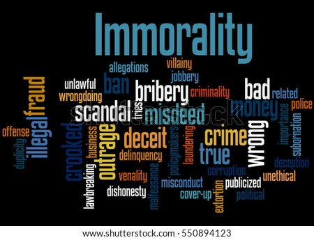 Immorality, word cloud concept on black background.