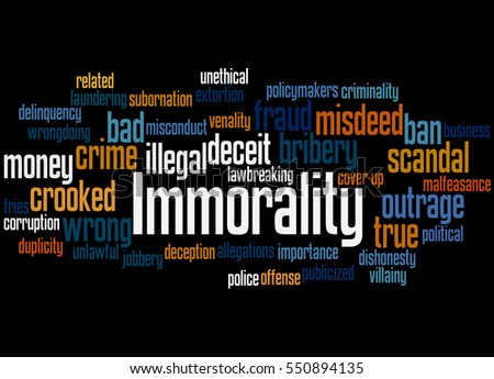 Immorality, word cloud concept on black background.