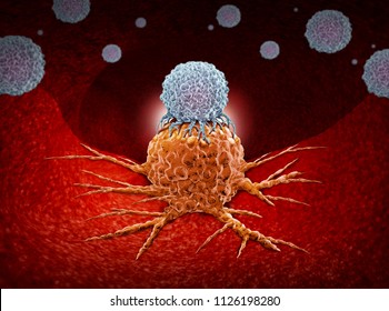 Immunotherapy as a human immune system therapy concept as a biomedical or biomedicine oncology treatment using the natural cancer fighting properties of the body as a 3D render.