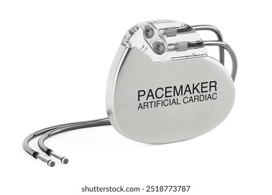 Implantable Artificial Cardiac Pacemaker Device on a white background. 3d Rendering 