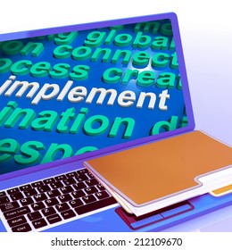 Implement Word Cloud Laptop Showing Implement Or Executing A Plan