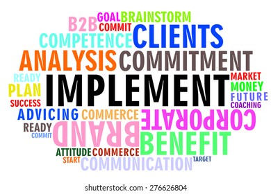 implement word on colorful wordcloud concept