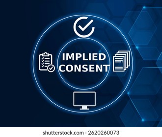 implied consent tech concept.Consent inferred from a person's actions rather than explicit agreement.