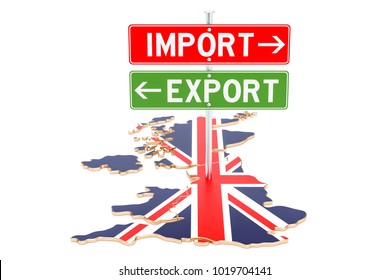 Import and export in the Great Britain concept, 3D rendering isolated on white background