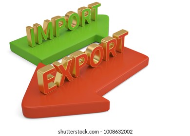 Import export words on arrow 3D illustration.
