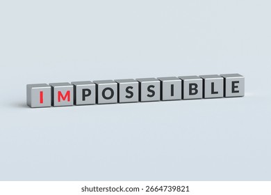 Impossible and possible words on cubes. Choice conception. Motivation and inspiration. The result of actions. Optimistic or pessimistic mindset. Achievable or unattainable goal. 3d render