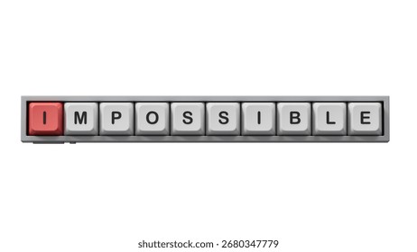 impossible.Computer keyboard keys spelling.Flat lay view from above on white background with computer keyboard keys buttons.IT technology concept.3D rendering on Green Screen.