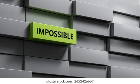 impossible.metal blocks spelling.Flat lay view from above on green background with metal blocks buttons.IT technology concept.3D rendering on green background.